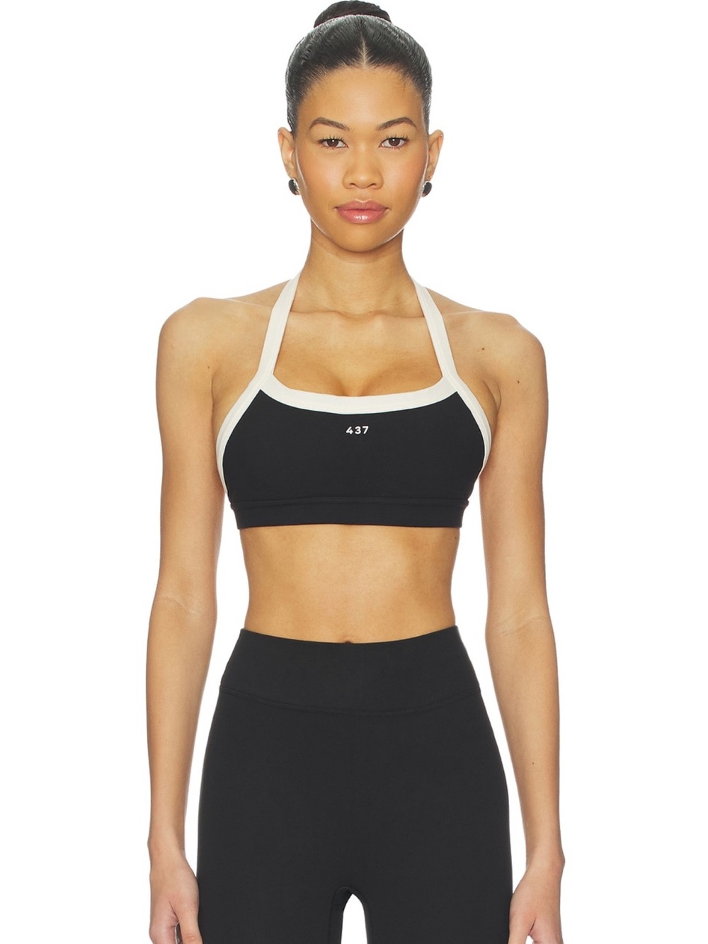 437 The Halter Sports Bra Crop Top black cream white small XS - Picture 4 of 5